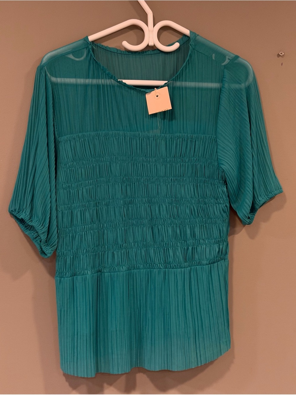 Cream emerald green blouse, size M